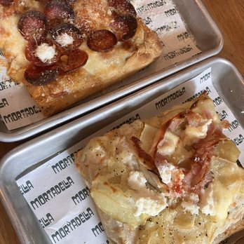 Mortadella - Pepperoni slice Potato Pancetta Slice - Pizza Near Me - Vancouver, British Columbia Mortadella - Pepperoni slice Potato Pancetta Slice - Pizza Near Me - Vancouver, British Columbia