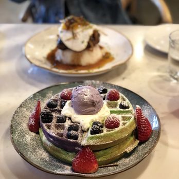 Bone Kettle - ube & pandan waffle stack - Breakfast & Brunch Near Me - Pasadena, California Bone Kettle - ube & pandan waffle stack - Breakfast & Brunch Near Me - Pasadena, California