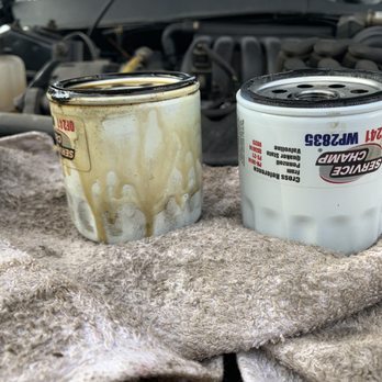 SpeeDee Oil Change & Auto Service - The filter on the left was the "new" filter they claimed was just put on that day. The right filter was the replacement. HUGE difference. - Auto Repair Near Me - Modesto, California SpeeDee Oil Change & Auto Service - The filter on the left was the "new" filter they claimed was just put on that day. The right filter was the replacement. HUGE difference. - Auto Repair Near Me - Modesto, California