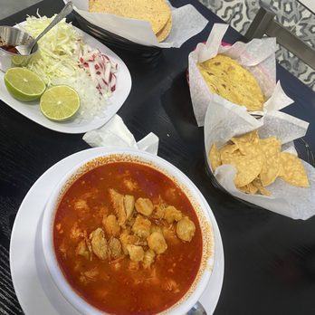 Lindo Michoacan - Pozole with homemade corn tortillas, chips & condiments for the pozole... - Mexican Near Me - Anaheim, California Lindo Michoacan - Pozole with homemade corn tortillas, chips & condiments for the pozole... - Mexican Near Me - Anaheim, California