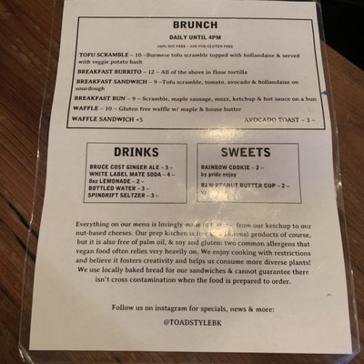 Menu photo 6 Toad Style Brooklyn, NY