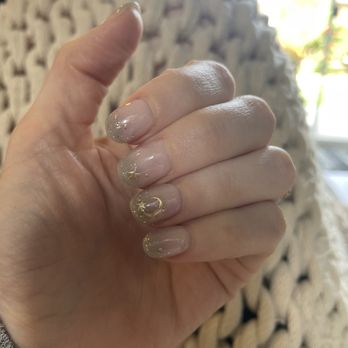 Mimosa Nails & Wax - ombre grey + pink with hand drawn gold celestial accents - Nail Salons Near Me - Broomfield, Colorado