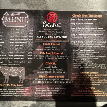 Seapot - Front of Menu - Hot Pot Near Me - Plano, Texas Seapot - Front of Menu - Hot Pot Near Me - Plano, Texas