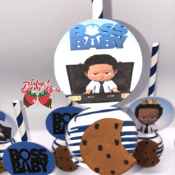 InfusedBerries4U - Close Up of Boss Baby Themed Cake Pops with Fondant Cookies & Themed Paper Toppers - Desserts Near Me - Northridge, California InfusedBerries4U - Close Up of Boss Baby Themed Cake Pops with Fondant Cookies & Themed Paper Toppers - Desserts Near Me - Northridge, California