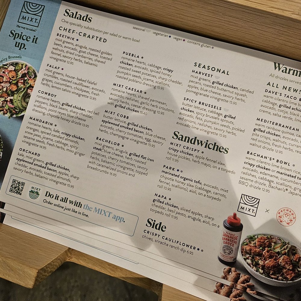 MIXT - Menu (front) - Salad Near Me - Los Angeles, California