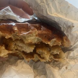 Chicken and waffle sandwich- moist chicken and it was not too sweet