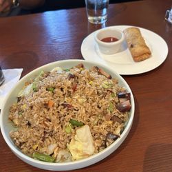 Pork Fried Rice with crispy egg roll