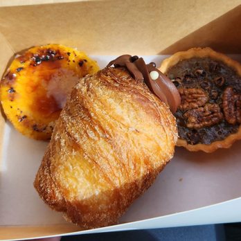 Crust Bakery - Creme brulee tart, chocolate pecan butter tart and chocolate cruffin. - Bakeries Near Me - Victoria, British Columbia