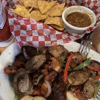 210 Tavern - Sausage with peppers and the chips and salsa. - Bars Near Me - Rancho Cucamonga, California