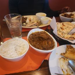Basmati rice, curry goat, lamb Kheema Dosai