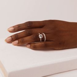 JK Diamond Co. - Solitaire with Pavé in 18K White Gold with Slightly Squared Band and High Polish
