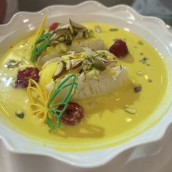 Namak Indian Restaurant & Bar - Cham Sweet Silk Bites (Cham-Cham) Sponge soaked in sweet milk in a sweet silky saffron sauce