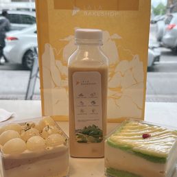 Durian and Logan cake with jasmine milk tea Durian and Logan cake with jasmine milk tea