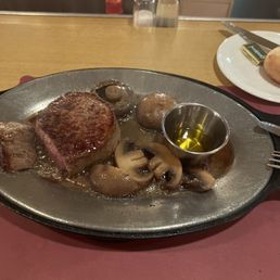 8oz filet with sautéed mushrooms. Baked potato is just out of the picture.