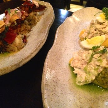 Tanta - causitas limeña: chicken, celery, avocado, cherry tomato, aji cream & pulpo anticucho: octopus, chimichurri, garlic, olive oil - Peruvian Near Me - Chicago, Illinois