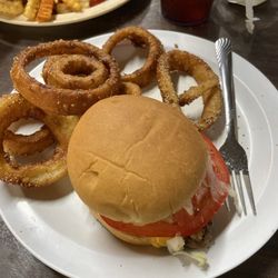 Mom & Pop's Cafe & Country Store - Burger and onion rings.