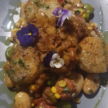 King Tide Fish and Shell - 7/19/2019 - Scallops with ham hock succotash, fava and smoked soffrito. - Seafood Near Me - Portland, Oregon King Tide Fish and Shell - 7/19/2019 - Scallops with ham hock succotash, fava and smoked soffrito. - Seafood Near Me - Portland, Oregon