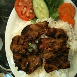 Rice with BBQ pork chop and BBQ chicken