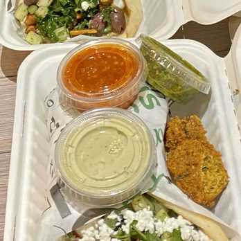 Hummus Republic - Lemon Chicken Pita top and Falafel Pita bottom. - Mediterranean Near Me - Burbank, California Hummus Republic - Lemon Chicken Pita top and Falafel Pita bottom. - Mediterranean Near Me - Burbank, California