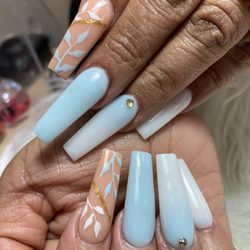 Cathy's Nails - NP Tropical Blue Milky White Nude Acrylic Powder Nails