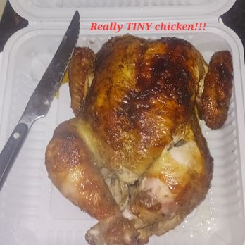 Crisp & Juicy - What a tiny chicken! This is a regular steak knife to show size comparison. More expensive and giving customers less and less. - Latin American Near Me - Rockville, Maryland