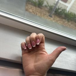 Acrylic full set with a gel French manicure.