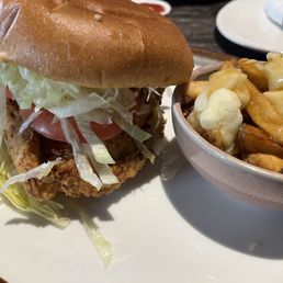 Fried chicken sandwich with a upgrade to poutine