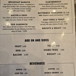 Breakfast menu