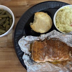 Ken-Tex Bar-B-Q - Smoked salmon, potato salad and green beans