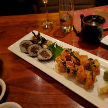 Sushi Den - Wagu roll, new style salmon roll - Japanese Near Me - Denver, Colorado Sushi Den - Wagu roll, new style salmon roll - Japanese Near Me - Denver, Colorado