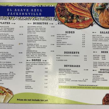El Agave Azul Baymeadows - Menu - page 2 - Mexican Near Me - Jacksonville, Florida