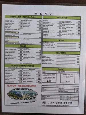 Menu photo 6 La Montaña Tacos Austin, TX