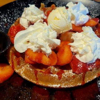 Mario’s Early Toast - Strawberry Waffle comes with strawberries, strawberry drizzle, and whipped cream - Breakfast & Brunch Near Me - Roseville, California Mario’s Early Toast - Strawberry Waffle comes with strawberries, strawberry drizzle, and whipped cream - Breakfast & Brunch Near Me - Roseville, California