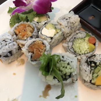 Kume Bistro - 3 different veggie rolls and an edible flower!! - Japanese Near Me - Newmarket, New Hampshire Kume Bistro - 3 different veggie rolls and an edible flower!! - Japanese Near Me - Newmarket, New Hampshire