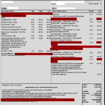 DNZ Automotive - Invoice, highlighting major repairs, causing overheating and the check light coming on next! - Auto Repair Near Me - Costa Mesa, California