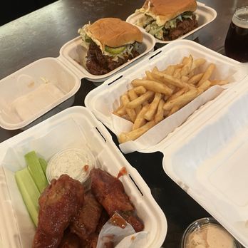 Walrus Outpost - Wings, fries, crispy chicken and Nashville hot chicken sandwiches. Aioli in the foreground. Delicious! - American Near Me - Ridgefield, Connecticut Walrus Outpost - Wings, fries, crispy chicken and Nashville hot chicken sandwiches. Aioli in the foreground. Delicious! - American Near Me - Ridgefield, Connecticut