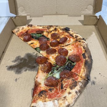 Pinyon - Margarita with pepperoni minus my car snacking slices. Great Red Sauce and perfectly charred crust - Pizza Near Me - Ojai, California Pinyon - Margarita with pepperoni minus my car snacking slices. Great Red Sauce and perfectly charred crust - Pizza Near Me - Ojai, California