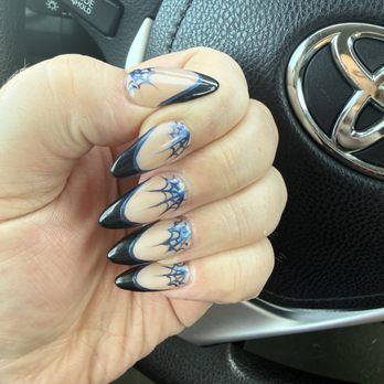 Fleur Nail Spa - Nails with black tip and spider webs - Nail Salons Near Me - Santa Ana, California
