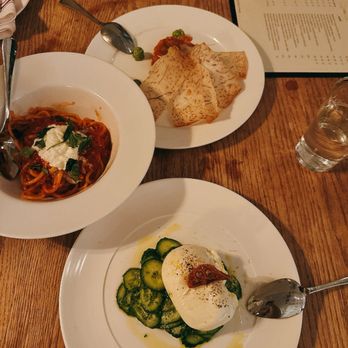 Ciccio Cincin - Burrata, arctic char tartare and chitarra with tomato sauce and stracciatella - Italian Near Me - New York, New York Ciccio Cincin - Burrata, arctic char tartare and chitarra with tomato sauce and stracciatella - Italian Near Me - New York, New York