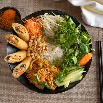 Happy Buddha Kitchen - Vermicelli with Egg Rolls and Shredded Pork / Bún Bì Chả Giò - Vegetarian Near Me - Temple City, California Happy Buddha Kitchen - Vermicelli with Egg Rolls and Shredded Pork / Bún Bì Chả Giò - Vegetarian Near Me - Temple City, California