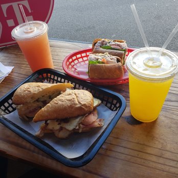 EARL Kaimuki - Turkey Jam Sam(red basket), Cubano(black basket), Guava Green Tea, and Lilikoi Lomonade! - Sandwiches Near Me - Honolulu, Hawaii