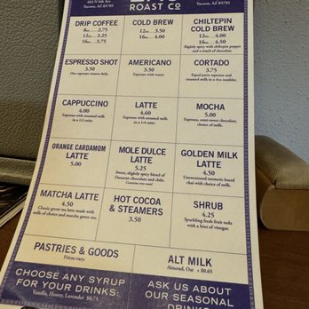 Exo Roast - Menu. Oh boy! I want three things.... What a dilemma( orange cardamom latte, chiltepin cold brew....) - Coffee Roasteries Near Me - Tucson, Arizona