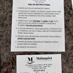 Malmquist Oral and Maxillofacial Surgery - Pre-op instructions and appointment card