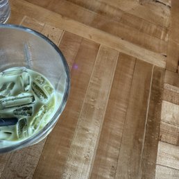 Iced Matcha latte w/ oat & honey!