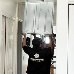 Cool Guys Mechanical - Pushing Up The Fujitsu Air Handler Into The Attic!
