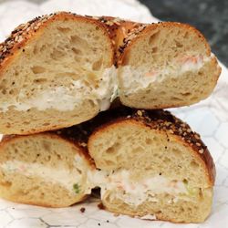 Tri-State Bagels - Everything bagel w/ veggie cream cheese