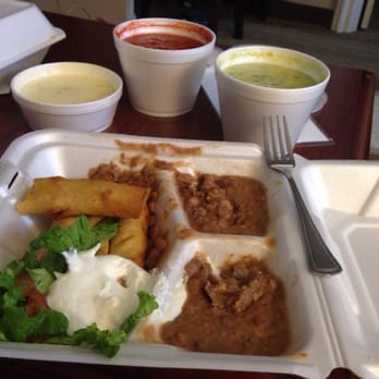 Joe Taco - Flautas with queso, salsa, and green chili sauce (left to right). - Tex-Mex Near Me - Amarillo, Texas Joe Taco - Flautas with queso, salsa, and green chili sauce (left to right). - Tex-Mex Near Me - Amarillo, Texas