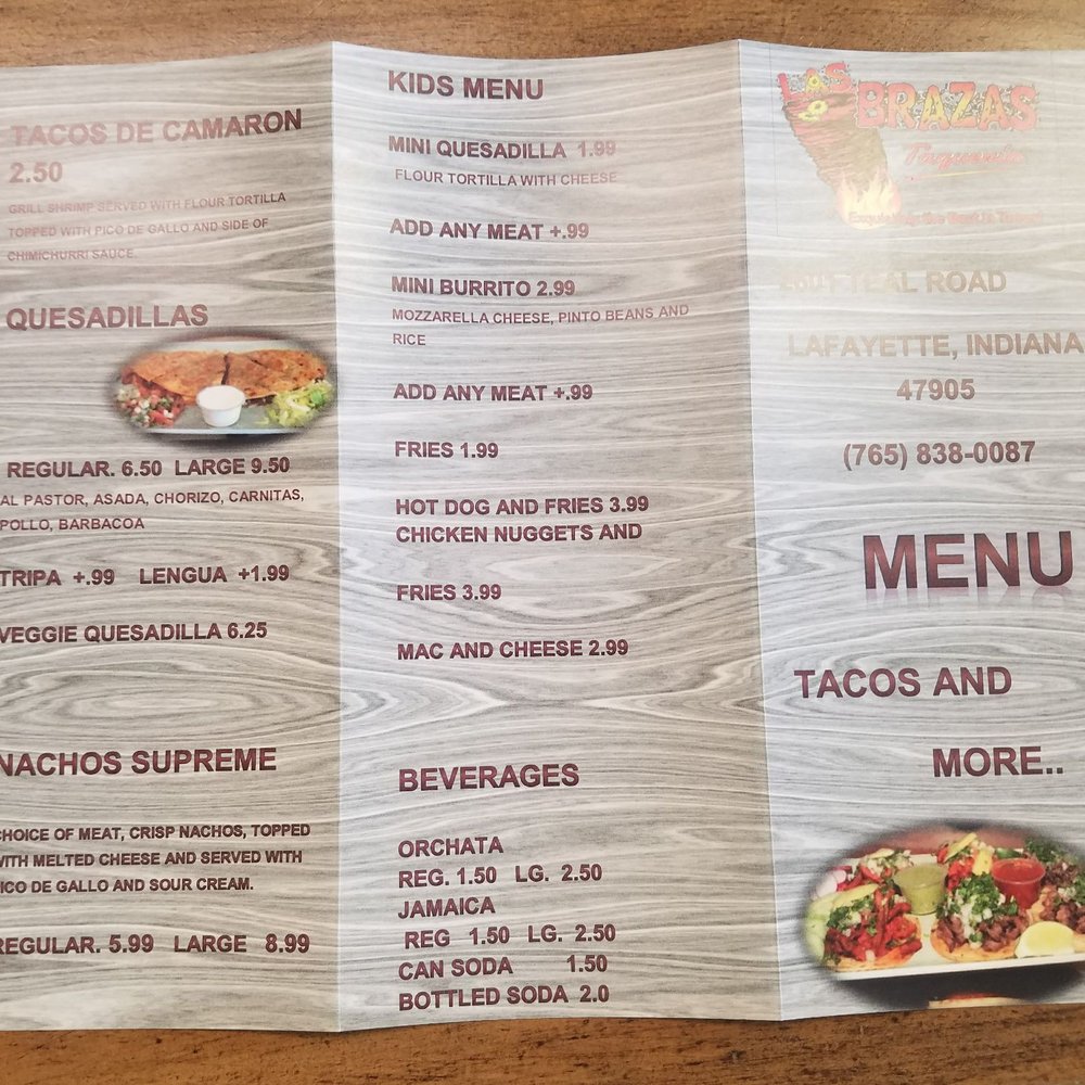 Las Brazas Taqueria - Menu - Tacos Near Me - Lafayette, Indiana Las Brazas Taqueria - Menu - Tacos Near Me - Lafayette, Indiana