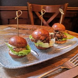 Balans Soho Society - Buttermilk Chicken Caesar Sliders with brioche bun & a Caesar garnish from our new Small Plates menu.