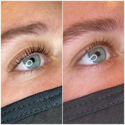 Before and after of a lash lift and tint